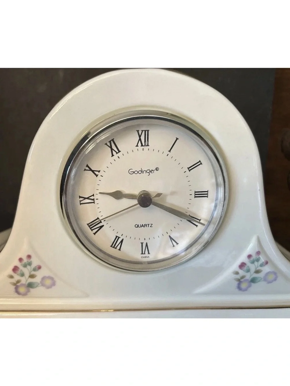 Godinger Vintage Porcelain Mantel Clock Floral Design